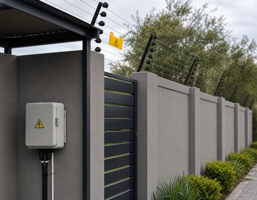 Electric security fence and energiser installed along a property perimeter in Gauteng