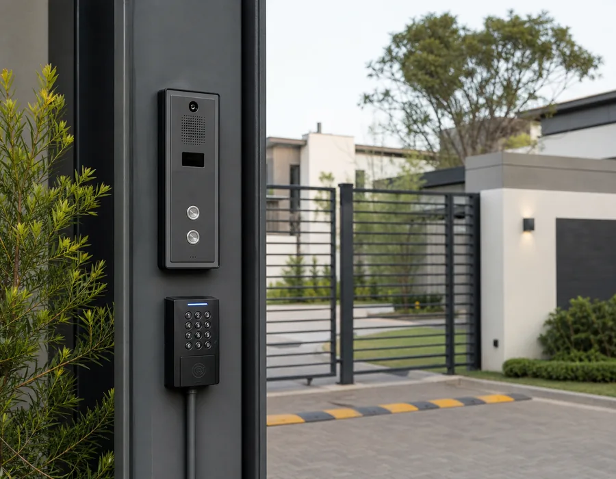 Intercom and access-control keypad installed at a controlled property entrance in Gauteng